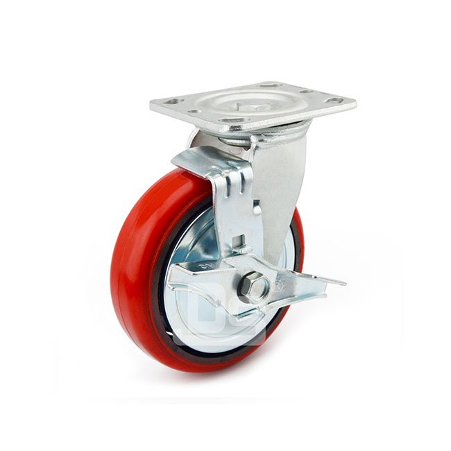 Cast Iron Core Polyurethane Tread Swivel With Side Lock Brake Caster ...